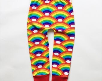 Organic Rainbow Leggings, Boys Girls Gender Neutral Leggings, Relaxed Fit, Cuff Leggings, Pyjama Pants