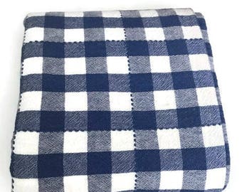 Vintage Linen Tablecloth, Square Table, Plaid Blue and White Linen Tablecloth Shabby Chic Rustic Farmhouse Decor Picnic Blanket