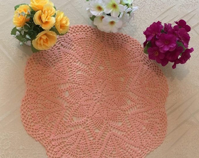 Crocheted doily, Crochet coaster, Housewarming Gift, Round tablecloth, Coffee Table Doily, Drink Coasters, Crocheted linen, doily peach.