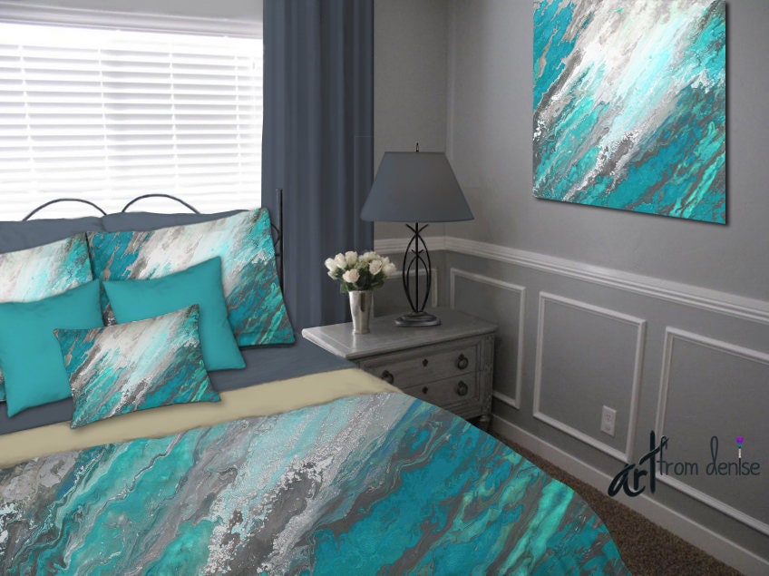 Teal gray Duvet Cover Queen King Full Twin Bedding set