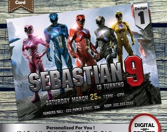 Power Rangers Birthday Party Invitation customized printable invite for boys or girl of any age + Free Thank You Card