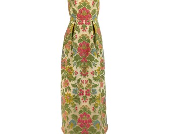 Vintage Prom Dress XS, Tapestry Dress, 60s Evening Dress, Embroidered Dress, Boho Prom Dress, Strapless Prom Dress, Column Dress, SIZE XS