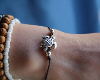 Sea turtle anklet - Sea turtle bracelet - Beach Boho Anklet black anklet silver anklet beaded bracelet beaded anklet beach summer anklet