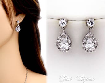 Wedding Earrings Platinum plated Zirconia Earrings Wedding Jewelry Teardrop Bride Earrings Wedding Earring Bridal Earrings Bridesmaid Gift