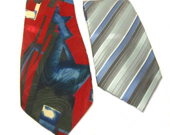 Vintage Men's Silk Tie & Polyester Necktie, Set of 2
