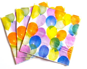 Decoupage Napkins - Watercolour Balloons Design x 4 - paper craft