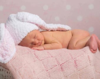 Bunny hat, Baby photo prop , Crochet bunny ears , Easter bunny hat , Pink hat , Crochet baby hat