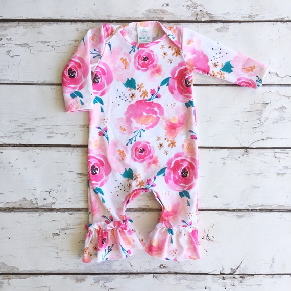 Floral Infant Ruffle Romper Watercolor Romper Babies First