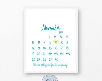 Custom Colors Pregnancy calendar announcement- DIGITAL FILE -Announcement card- Photo Prop- gender reveal