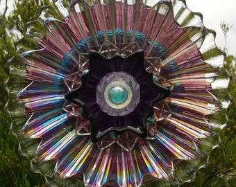 Purple Garden Decoration, Glass Flower Garden Art, Glass Flower, Yard Art Decoration, Unique, Garden Gift, Outdoor Decor, Lin Moon Designs