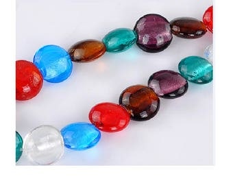 Set of 10 lampwork beads in mixed colors 20 mm x 9 mm