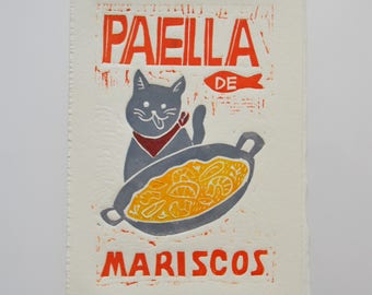 Paella de mariscos - Lino Print