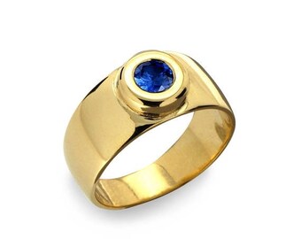 SALE 20% Off - AURA Gold Sapphire Band, Sapphire Wedding Band, Blue Sapphire Ring, Sapphire Men's Ring, Men's Wedding Band, Gold Sapphire Ri