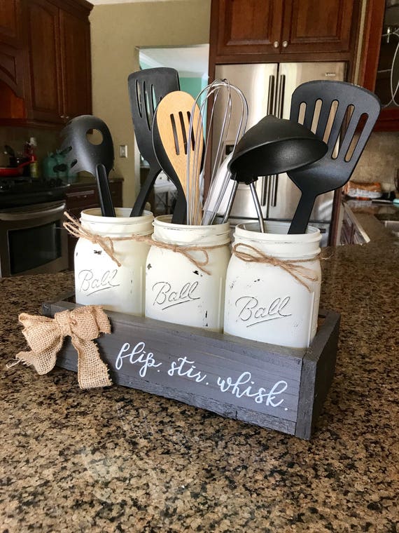 Mason Jar Utensil Holder Farmhouse Kitchen Decor Farmhouse