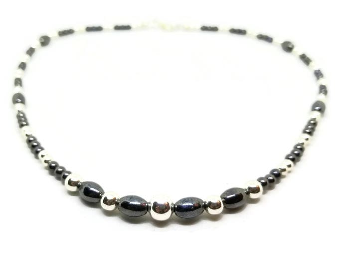 Hematite Beaded Necklace, Black and Silver Necklace, Gemstone Necklace, Unisex Necklace, Unique Birthday Gift