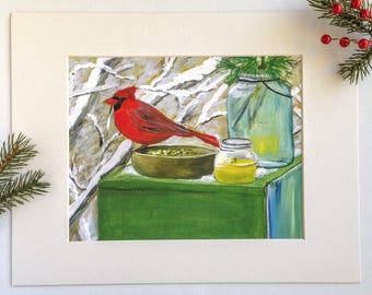 Cardinal in Winter Art Print Wall Art Bird & Nature Print