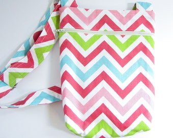 Pink Chevron Messenger Bag - Small Messenger Bag