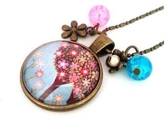Cabochon tree of life necklace - spring - bronze