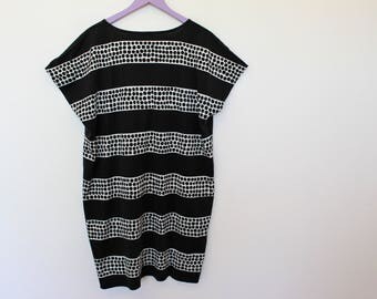 MARIMEKKO Dress Black White Polka Dot Print Roundneck Dress Sleeveless Cotton Jersey Tunic Large