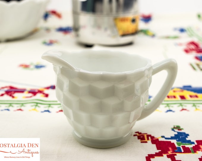 Milk Glass Creamer and Sugar | Vintage Jeanette Glass Cube