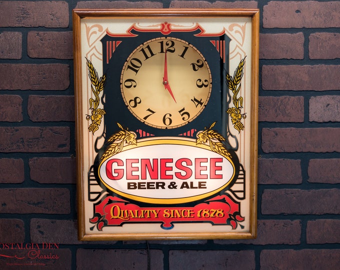 Genesee Beer & Ale Illuminated Clock | Lighted Clock Mirror | Vintage Breweriana