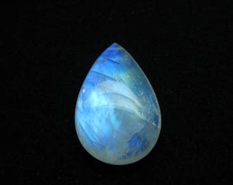 4.A - High Quality Rainbow Moonstone Smooth Pear Briolett Focal - Full Flashy Fire Huge Size - 26x42 mm Drilled