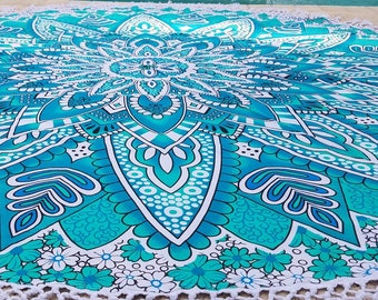 Mandala Tapestry, Hippie tapestry, Yoga mat, Boho Decor, Beach blanket, Boho tablecloth, Mandala roundie, Boho Dorm room, Round tapestry