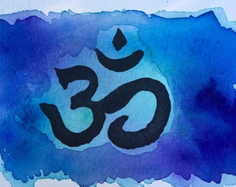 ACEO Original art trading card. watercolors. Om , meditation , Zen