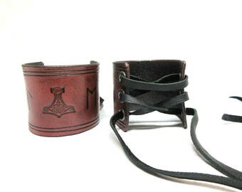 Customizable Leather Viking Cuff Bracelet/Mjolnir/Elder Futhark/Viking Jewelry/Viking Accessories/Pirate/Gypsy/LARP/REN Faire/Boho/Handmade