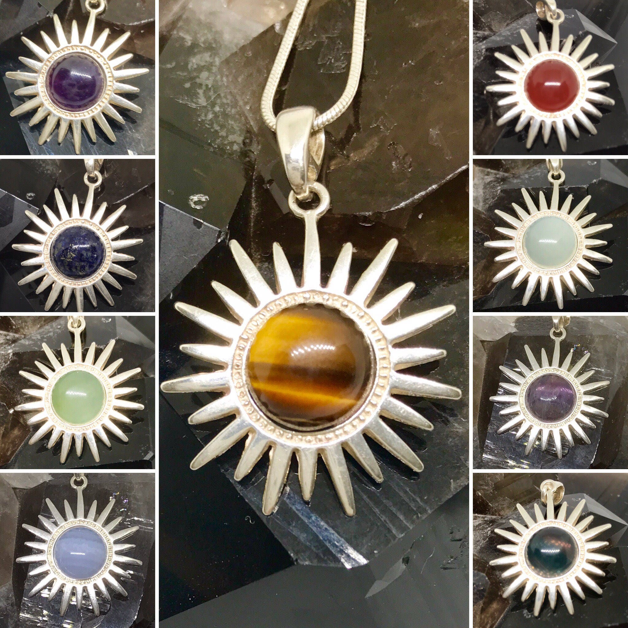 Gemstone Sun Necklace Sterling Silver & Gemstone Pendant