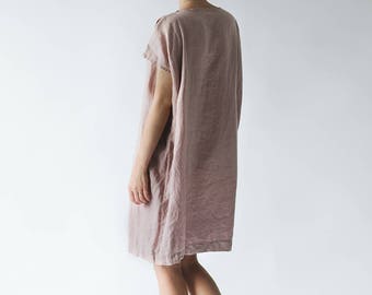 LINEN dress OVERSIZED white LOOSE tunic dress dusty pink