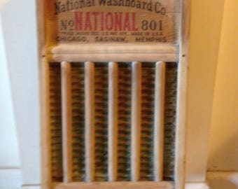 Vintage Brass Washboard /National Washboard Co./No.801/The Brass King/Laundry decor /primitive laundry