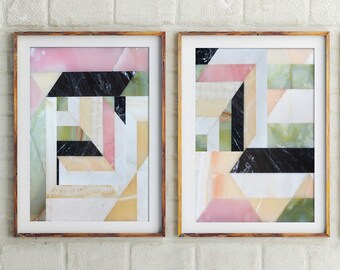 Set Of 2 Prints, Abstract Print, Print Sets, Blush Pink, Marble Art, Office Art Prints, Wall Art, Pink, Prints, Contemporary Art, Geometric