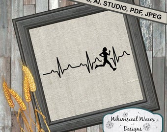 Heartbeat runner svg, running svg, heartbeat svg, digital download, .studio3 file, svg, eps, ai, dxf, pdf files all included