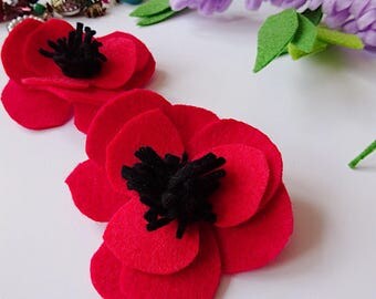Poppy brooch, teacher gift, red brooch, red fabric flower, red felt flower, poppy pin, red flower pin, felt poppy, red prom flower