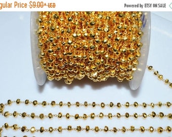 50% OFF Beautiful Gold Pyrite Rosary Beaded Chain-Gold Pyrite Bead Gold Wire Wrapped Chain , Sold By Foot , 5 - 5.50 mm - RB5009A