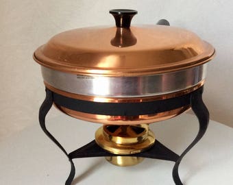Vintage Benjamin and Medwin Duro ,Made in Korea,Copper Chafing Dish with Warmer, Copper and Brass, 2 Quart Fondue Pan,