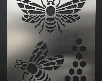Honey Bee Honeycomb Stainless Steel Stencil Template 11.5cm x 9cm