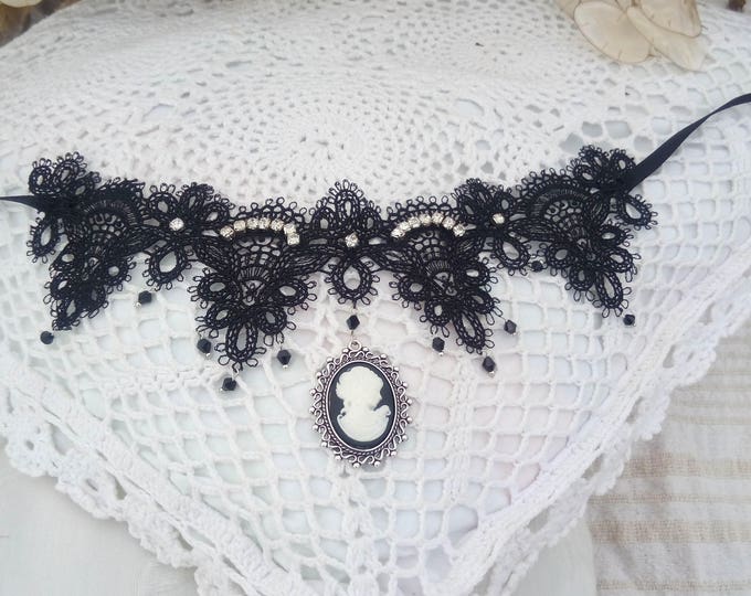 Lace Choker, Gothic Cameo Necklace, Steampunk Choker, Steampunk Necklace, Victorian Choker, Victorian Necklace, Gothic Choker Romantic
