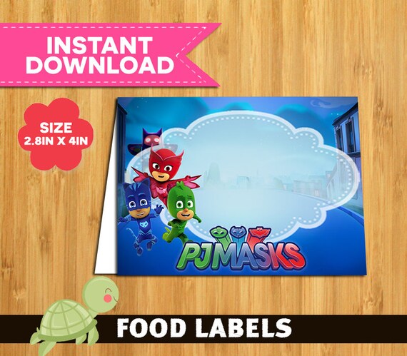 8 Pj Masks labels party printable Pj Masks Food Tent Cards
