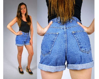 Vintage 70s High Waist Jean Shorts High Waist Denim Shorts Vintage Jeans Rugged Denim Shorts Dark Colored Jean Shorts