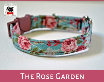 Fancy kitten collar 'The Rose Garden' - Floral Vintage Style - Cat collar Breakaway - Cute cat collar