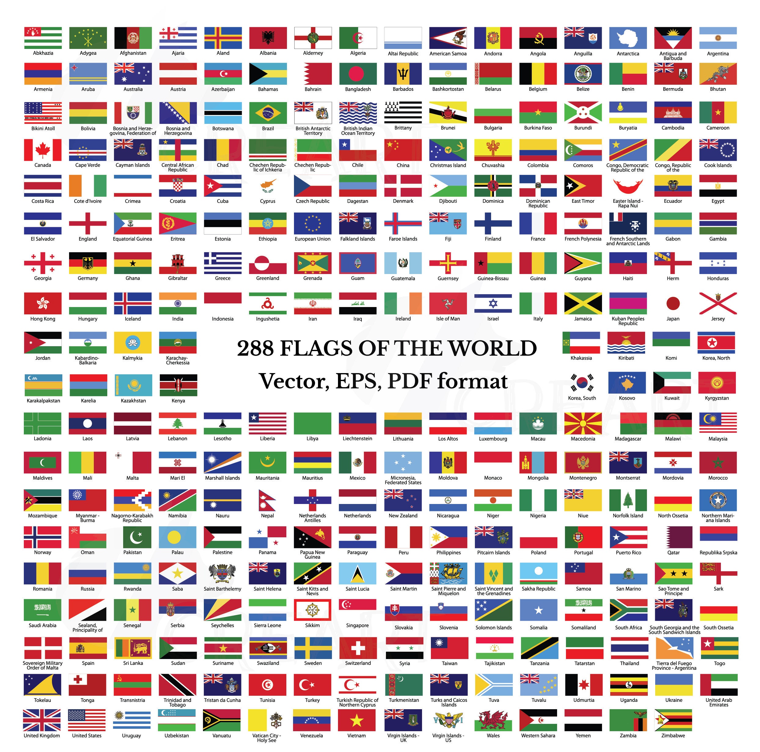 Flags collection of the world clip art, 288 flags of countries and