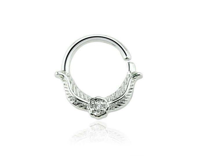 CZ Laurel Leaf Crown Design 316L Surgical Steel Septum Hoop Ring