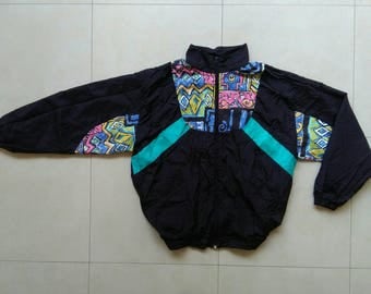 Vintage 90s shell windbreaker jacket / Gucci colorful black old school retro bomber / 80s fila jogging nike adidas Reebok sweatshirt Size XL