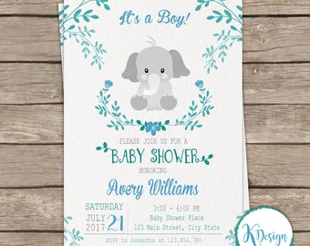 Elephant Baby Shower Invitation, Boy Elephant Baby Shower Invitation , Printable Baby Shower Invitation