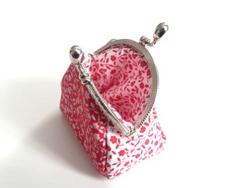 Hand made Clutch coin Purse, wallet red and white flowers