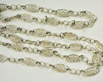Art Deco Sterling Silver Filigree Necklace, Sterling Chain Necklace, 1920s Necklace