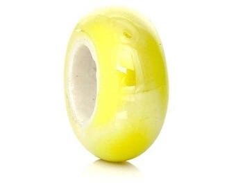 Big hole beads European Style Ceramic dish-round lemon approx. 13 x 6mm