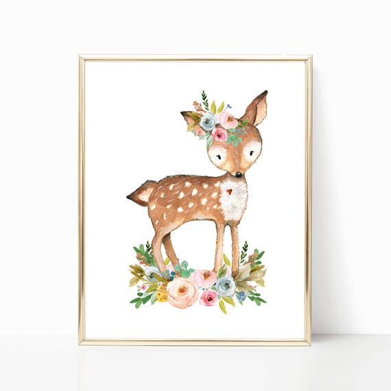 Deer Nursery Art. Blush Nursery. Deer Nursery Decor. Floral
